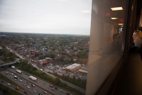 Jennifer Kempton, 32, looks out the window in the hallways of CATCH court in Columbus, Ohio. CATCH (Changing Actions to Change Habits) is an innovative, voluntary, two-year program designed to rescue and restore those trapped in the sex trade through intensive probation and rehabilitation services. Kempton attended this program two years ago but dropped out. She now comes regularly to meet other sex trafficking survivors and offer them the services of Survivors Ink, a project she created to help sex trafficking victims cover their trafficking brandings.