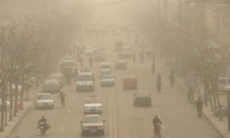 Smog down a main street of Linfen, in China's Shanxi province.