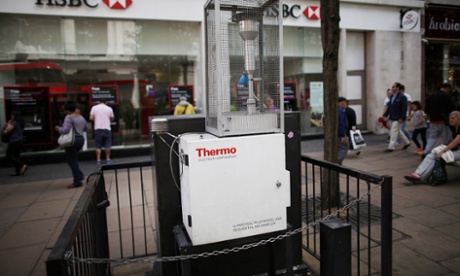 A device for measuring air quality is located in Oxford Street on July 9, 2014 in London, England. Researchers from King's College London have found that concentrations of nitrogen dioxide in Oxford Street are the worst on earth.