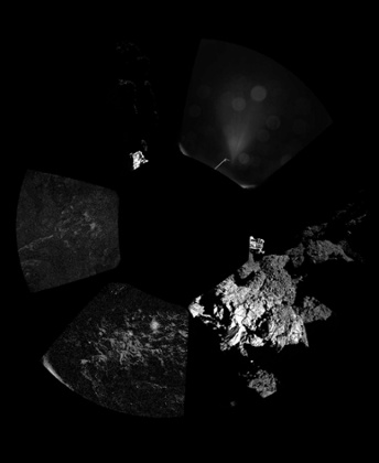 This is a panoramic image captured by Philae's CIVA-P imaging system. The pictures have been beamed half a billion kilometres (300 million miles) back to Earth.