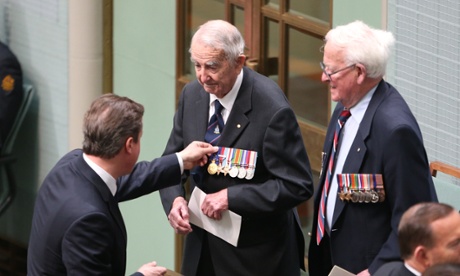 UK Prime Minister David Cameron speaking to Australian veterans in parliament.