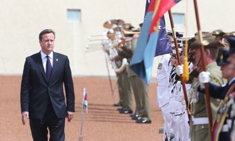 British Prime Minister David Cameron at a ceremonial welcome on the forecourt of Parliament House.