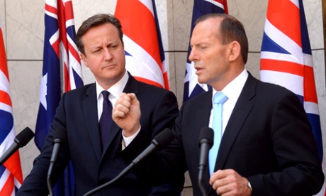 David Cameron Tony Abbott taking questions on Europe in Canberra, Australia