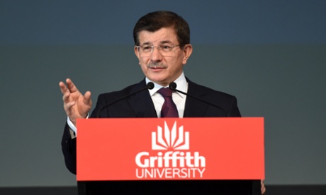 Turkish Prime minister Ahmet Davutoglu speaks at the Griffith University G20 summit.