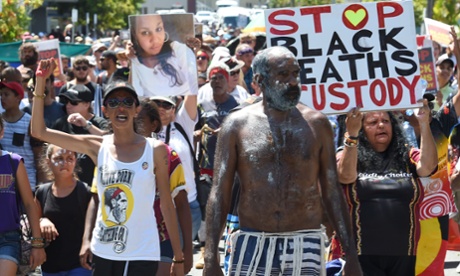 Aboriginal protestors march in Brisbane.