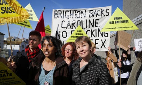Green Party MP Caroline Lucas arrives at Brighton Magistrates' Court following her arrest at the height of the anti-fracking protests.