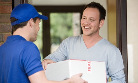Man having parcel delivered
