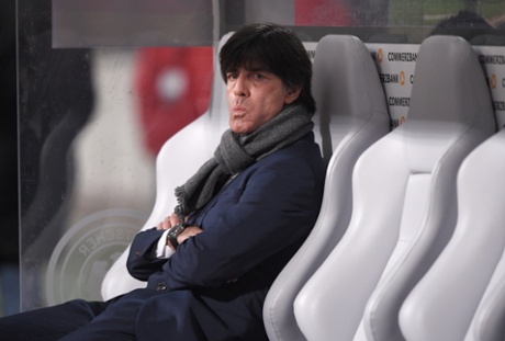 Germany coach Joachim Loew in the dugout, still 0-0 against Gibraltar.
