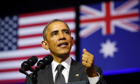US president Barack Obama speaks at the University of Queensland in Brisbane.