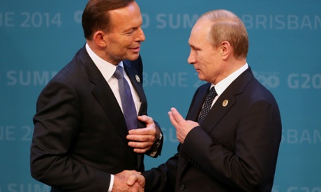 Tony Abbott welcomes Vladimir Putin to Brisbane for the G20 summit.