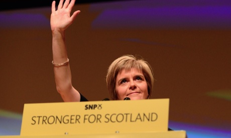 Nicola Sturgeon, the new SNP leader, speaking at the SNP conference in Perth yesterday