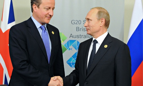 David Cameron and Vladimir Putin shake hands at the G20 summit in Brisbane