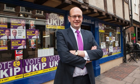 Mark Reckless, the UKIP candidate for the Rochester and Strood byelection, in front of his party's offices on the High Street in Rochester.
