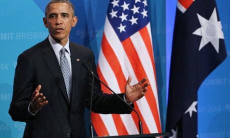 U.S. President Barak Obama speaks to the media during a press conference at the end of the G-20 summit in Brisbane, Australia, Sunday, Nov. 16, 2014.(AP Photo/Rob Griffith)