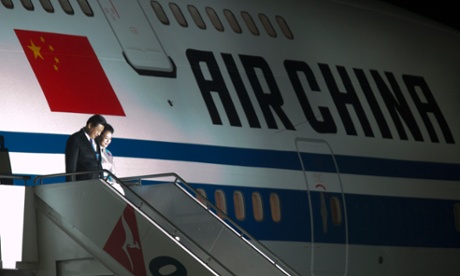 The President of the Peoples Republic of China Mr Xi Jinping arrives with his wife Mada, Peng Liyuan at RAAF Fairfairn in Canberra. Sunday 16th November 2014. Photograph by Mike Bowers