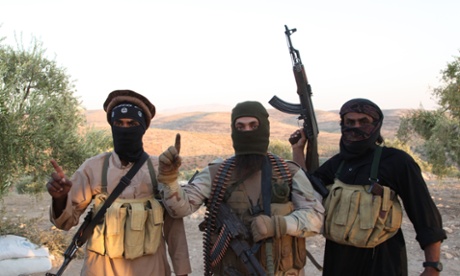 Isis rebel militant soldiers on the frontline.