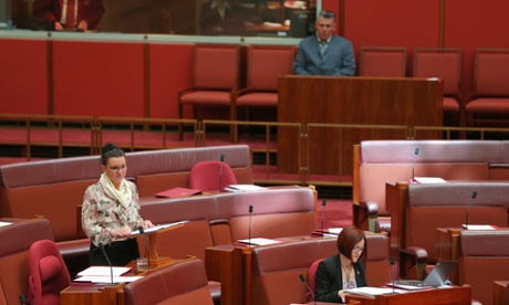 Senator Jacgui Lambie speaks in the senate chamber this morning,in Parliament House, Canberra, Monday 17th November 2014