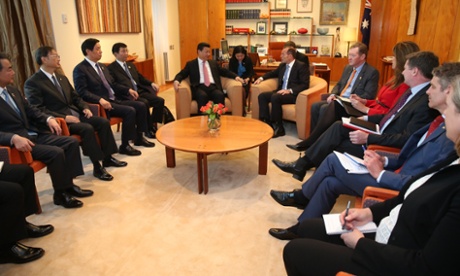 Chinese President Xi Jinping during a bilateral meeting with Prime Minister Tony Abbott in Parliament House, Canberra, Monday, Nov. 17, 2014.