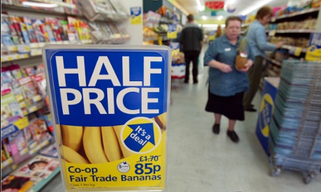 A Fairtrade banana promotion displayed at the Pioneer Co-operative supermarket in Garstang, Lancashire, the self-proclaimed World's first Fairtrade Town.