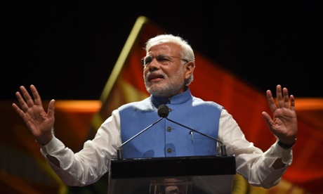Indian Prime Minister Narendra Modi addresses thousands of people from the Indian community living in Australia at a cultural event at Sydney Olympic park in Australia, Monday, Nov. 17, 2014.