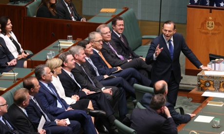Prime Minister Tony Abbott addresses a joint sitting of Parliament in the Reps chamber in Parliament House Canberra this morning for the President of the Republic of India Narendra Modi, Tuesday 18th November 2014.