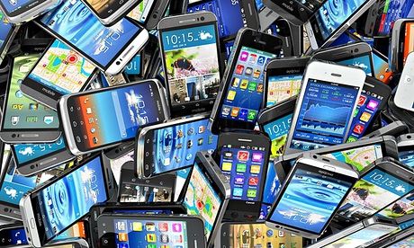 Mobile phones piled up 