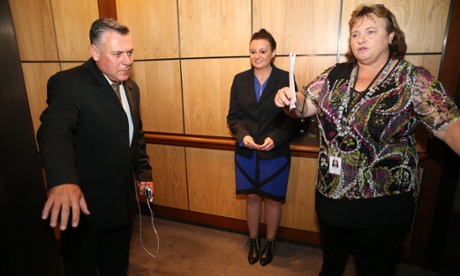 Senator Jacqui Lambie leaves a press conference in the mural hall of Parliament House Canberra this morning, Wednesday 19th November 2014.