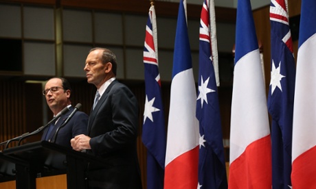 The President of the French Republic Francois Hollande at  a joint press conference with Prime Minister Tony Abbott in Parliament House Canberra this morning, Monday 19th November 2014.