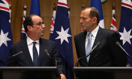 The President of the French Republic Francois Hollande at a joint press conference with Prime Minister Tony Abbott in Parliament House Canberra this morning, Monday 19th November 2014.