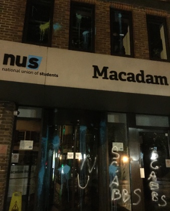 NUS England offices vandalised.