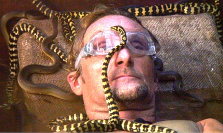 Carl Fogarty on I'm A Celebrity...: 'he wouldn't know how to get flustered if you strapped him in a hole with a sackful of liberated snakes'.