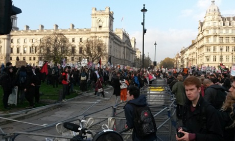 Demonstrators in Parliament Square.