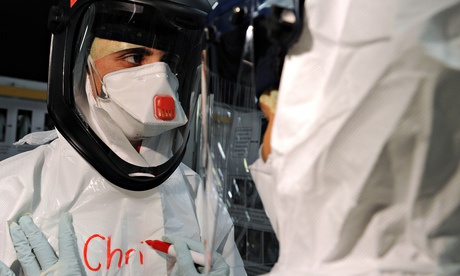 NHS staff undertake Ebola training at a replica medical camp in Strensall, North Yorkshire