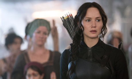 Jennifer Lawrence as Katniss Everdeen in a scene from The Hunger Games: Mockingjay Part 1.