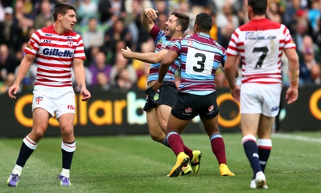 Ben Hunt of Australia scores to get Australia back into the match. Photo by Cameron Spencer/Getty Images.
