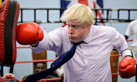 Mayor of London Boris Johnson boxes with
