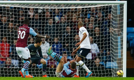 Andreas Weimann, on the floor, watches as his toe-poked finish slides insides Hugo Lloris's left post.