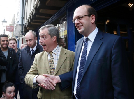 Nigel Farage shakes hands with Mark Reckless on polling day in the by-election in Rochester.