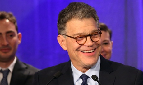 Al Franken addresses supporters after winning re-election in November.