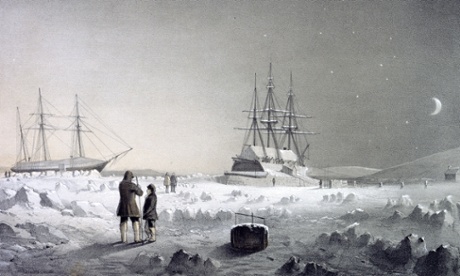 An engraving of HM Assistance and Pioneer in their winter quarters.
