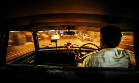Inside a Mumbai taxi.