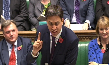 Ed Miliband makes his point at PMQs.