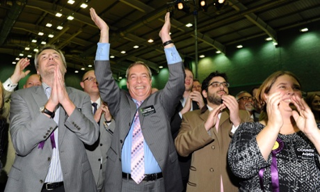 Ukip campaigners celebrate after Mark Reckless wins the Rochester and Strood byelection.