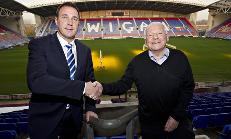 Dave Whelan with new Wigan manager Malky Mackay.