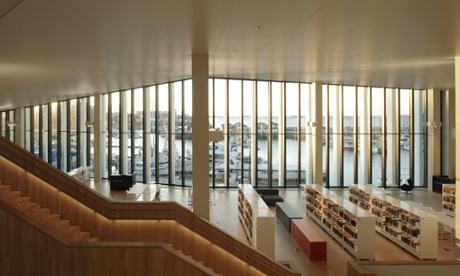 The airy library reading room enjoys a panoramic view out across the harbour