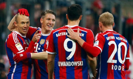 Bastian Schweinsteiger is back for his first start since the World Cup final, here celebrating another Bayern goal against Hoffenheim.