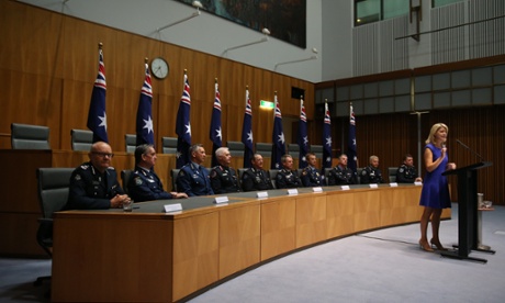 Natasha Stott-Despoja with police commissioners from Australia and New Zealand as they stand together against violence against women and children.
