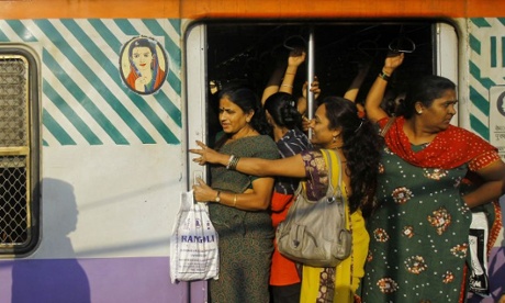 Women on a train in Mumbai. 