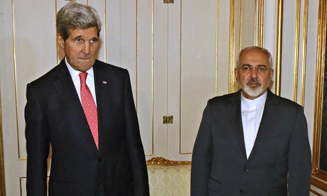 John Kerry and Mohammad Javad Zarif before their meeting on nuclear talks in Vienna