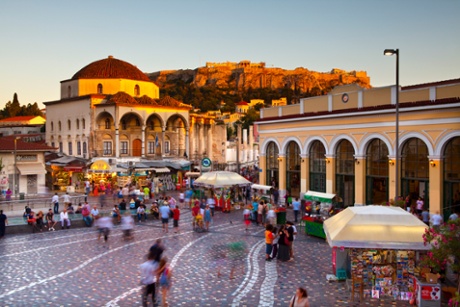 Monastiraki Square & Acropolis, Monastiraki, Athens, Greece.